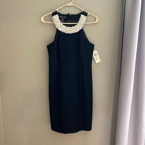 INC black metallic tweed and pearl dress